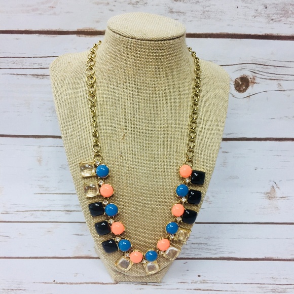 J Crew Blue Coral & Black Statement Necklace - Picture 1 of 8